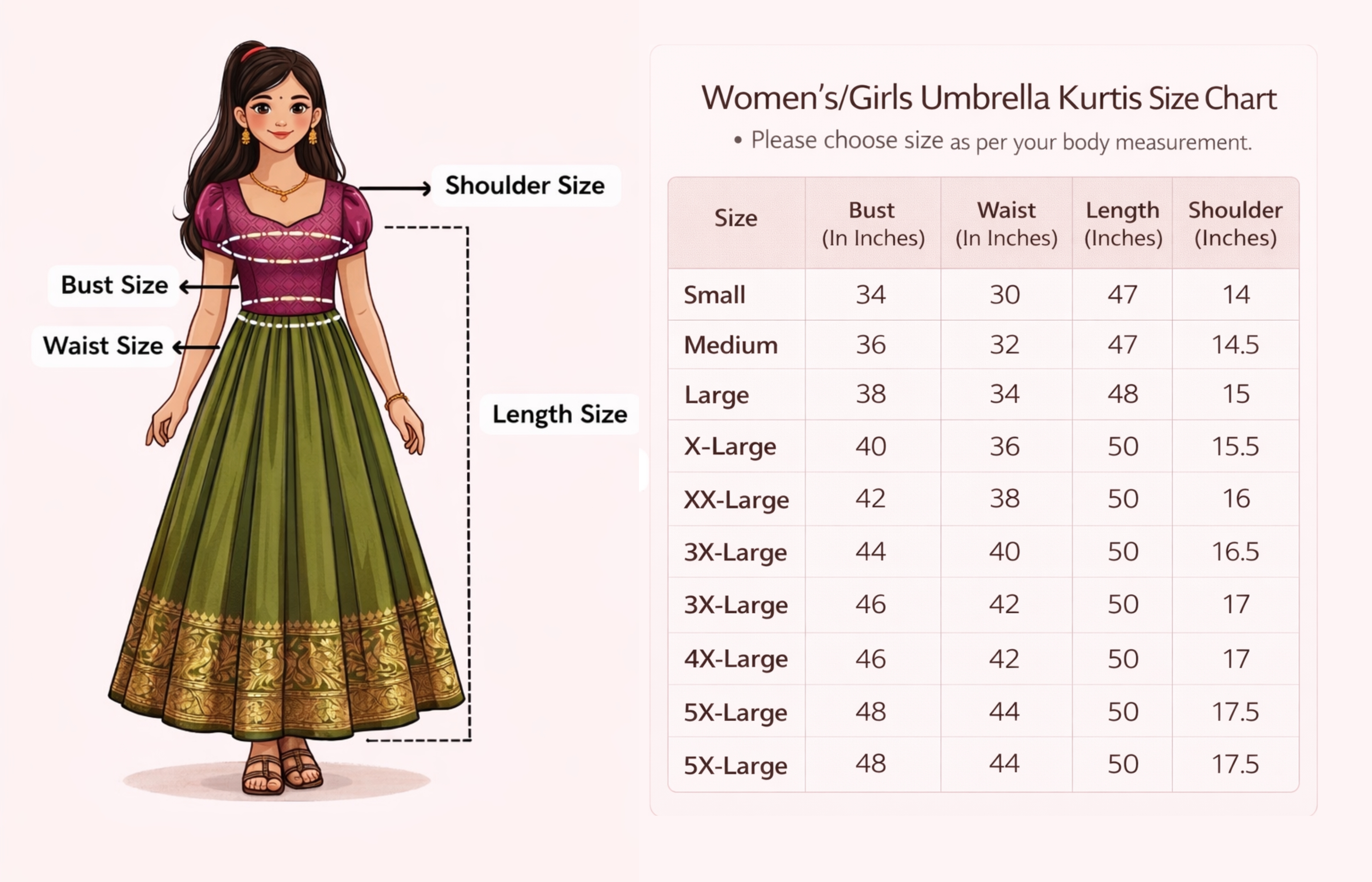 Women's / Girls' Umbrella Kurti